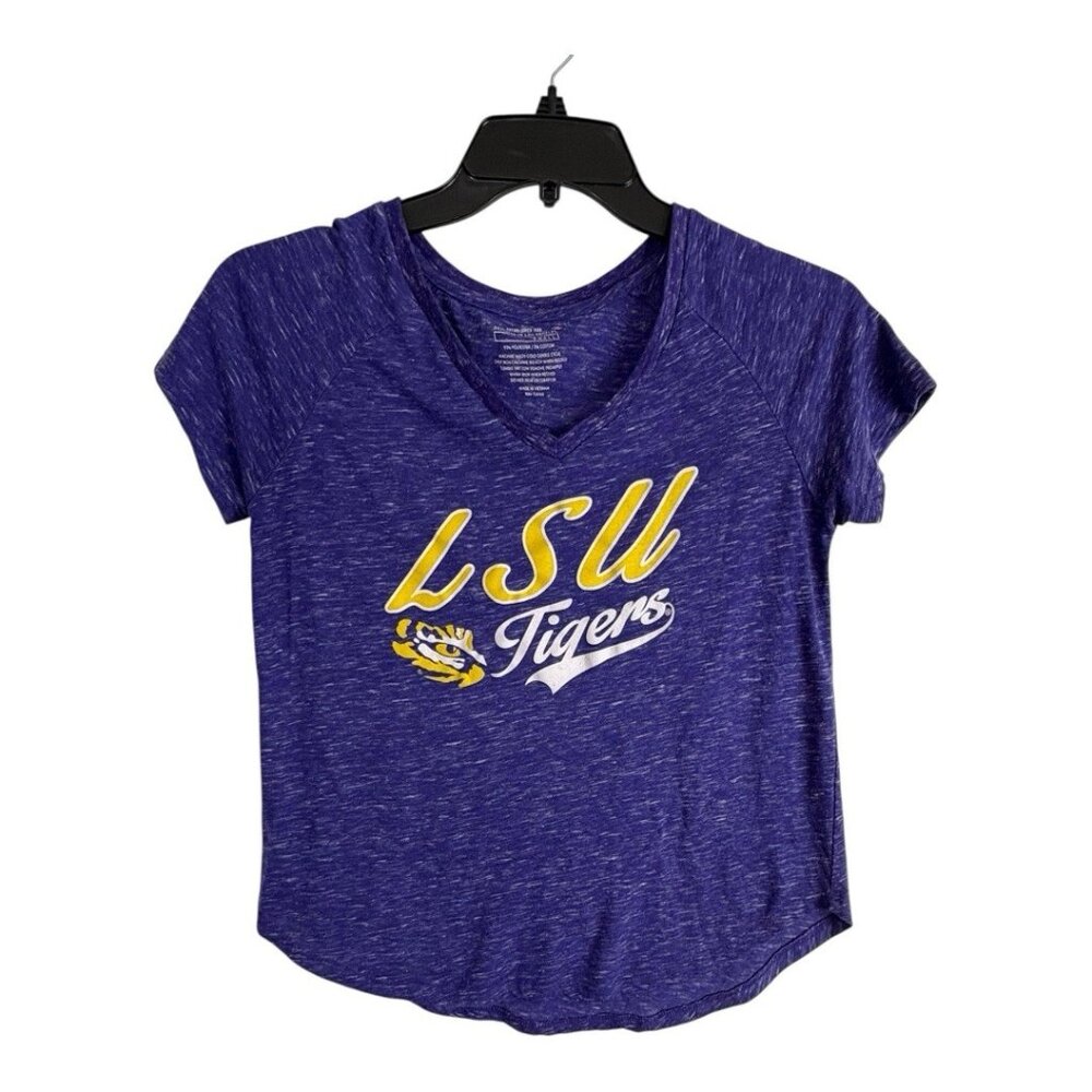 LSU Womens Shirt Activewear Size Small Tee V Neck Tigers Short Sleeve Stretch
